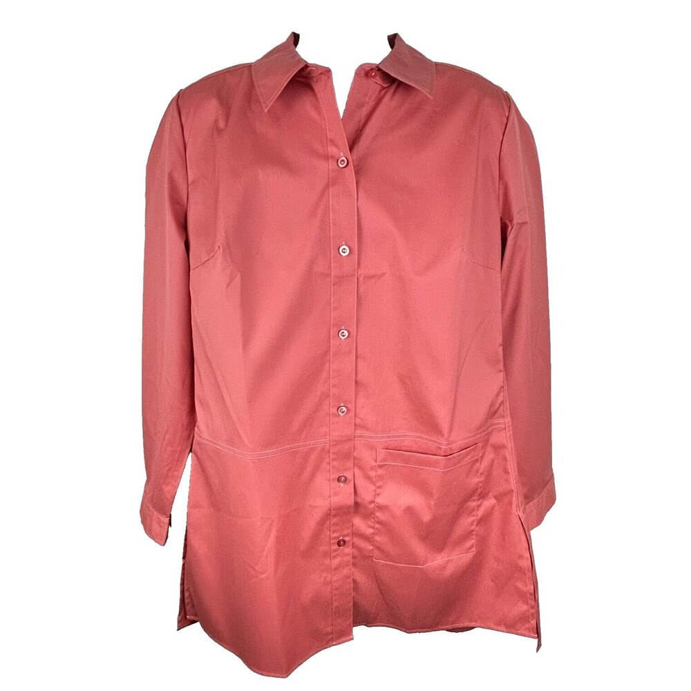Denim & Co Long Salmon Cotton Blend Shirt Tunic Cover Up Size L NEW